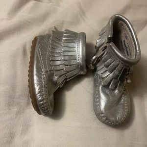 Minnetonka silver baby booties barely worn if at all